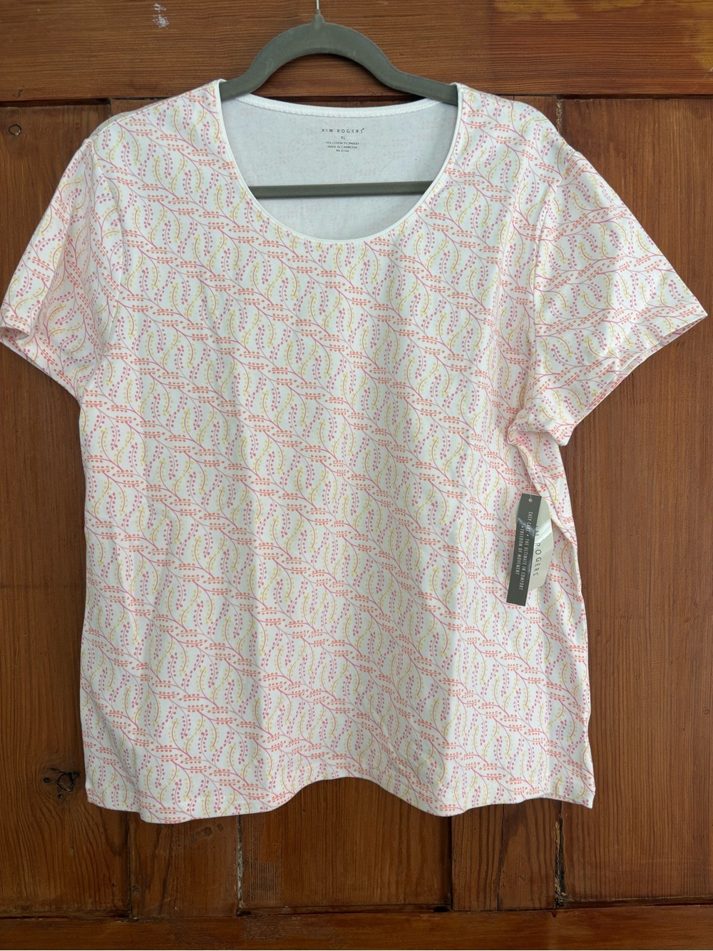 Kim Rogers NWT Pink Orange White Yellow Short-Sleeve Patterned Tee XL